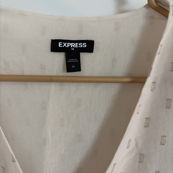 Express Metallic Dot Long Sleeve Bodysuit Blouse – Cream/Beige – Size M - Picture 2 of 7